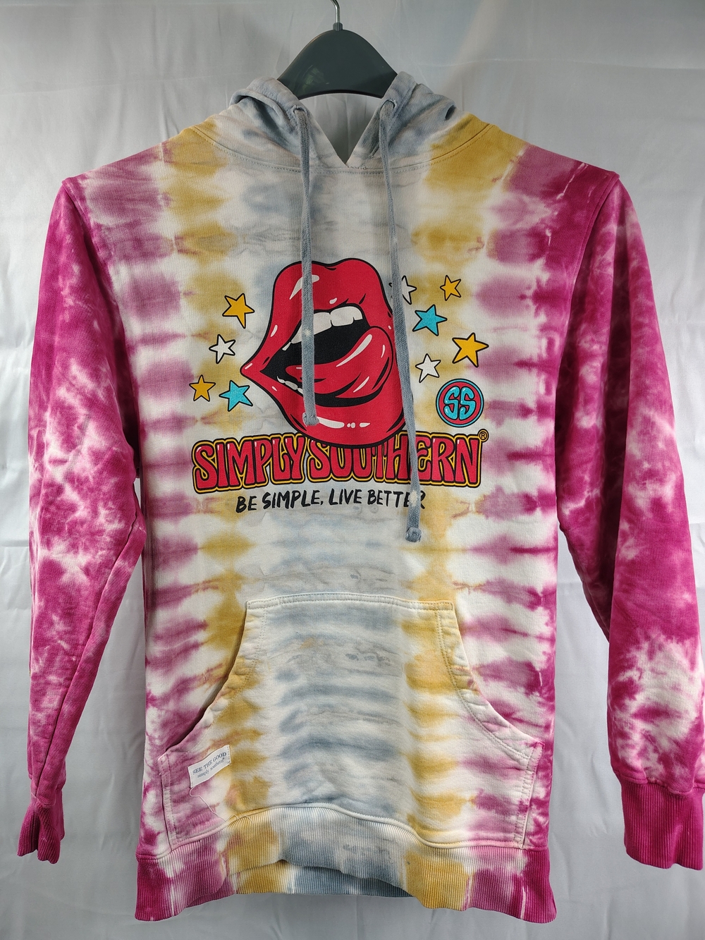 Awesome - Simply Southern X Rolling Stones - Tie Dye Hoodie - Lips - Size Small